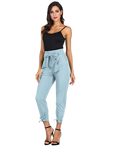 GRACE KARIN Soild Belted High Waist Trousers Ladies Party Casual Bow Tie Pants S Army Green