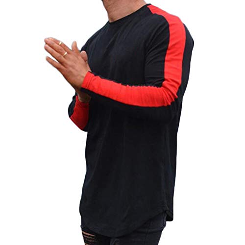 Men's Muscle Tee Colorblock Raglan Long Sleeve Fashion Patchwork Tshirts Tops Black1 L