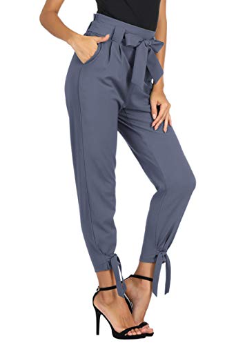GRACE KARIN Soild Belted High Waist Trousers Ladies Party Casual Bow Tie Pants S Army Green