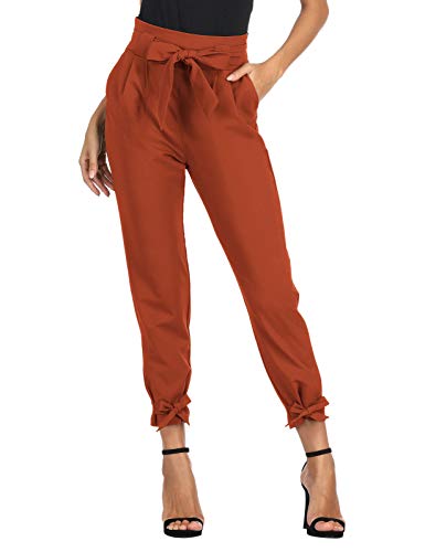 GRACE KARIN Soild Belted High Waist Trousers Ladies Party Casual Bow Tie Pants S Army Green
