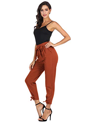 GRACE KARIN Soild Belted High Waist Trousers Ladies Party Casual Bow Tie Pants S Army Green
