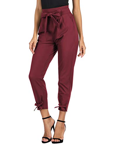GRACE KARIN Soild Belted High Waist Trousers Ladies Party Casual Bow Tie Pants S Army Green