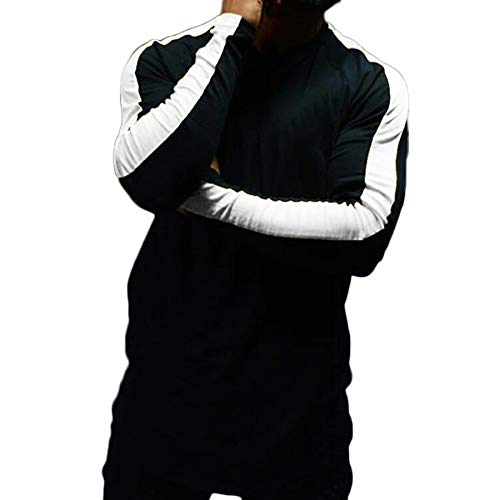 Men's Muscle Tee Colorblock Raglan Long Sleeve Fashion Patchwork Tshirts Tops Black1 L