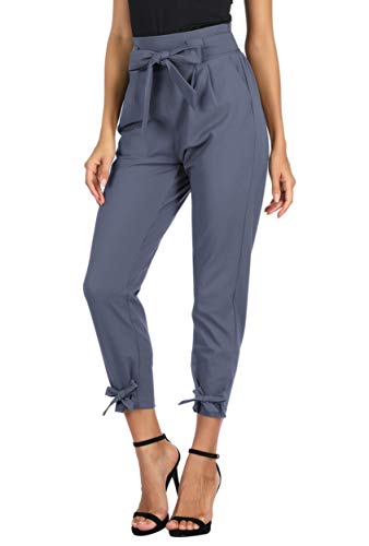 GRACE KARIN Soild Belted High Waist Trousers Ladies Party Casual Bow Tie Pants S Army Green