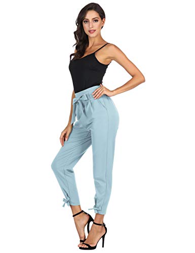 GRACE KARIN Soild Belted High Waist Trousers Ladies Party Casual Bow Tie Pants S Army Green
