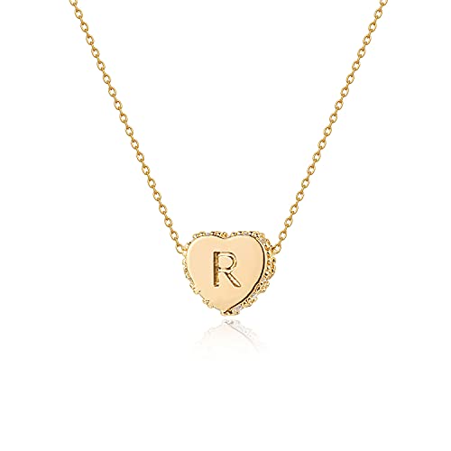Tiny Gold Initial Heart Necklace-14K Gold Filled Handmade Dainty Personalized Heart Choker Necklace For Women Letter J