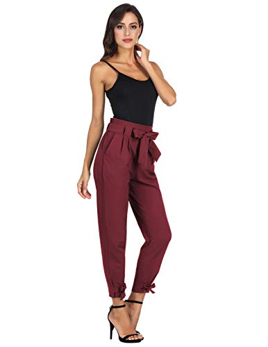GRACE KARIN Soild Belted High Waist Trousers Ladies Party Casual Bow Tie Pants S Army Green
