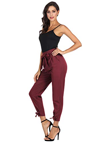 GRACE KARIN Soild Belted High Waist Trousers Ladies Party Casual Bow Tie Pants S Army Green