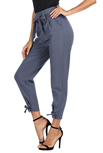 GRACE KARIN Soild Belted High Waist Trousers Ladies Party Casual Bow Tie Pants S Army Green