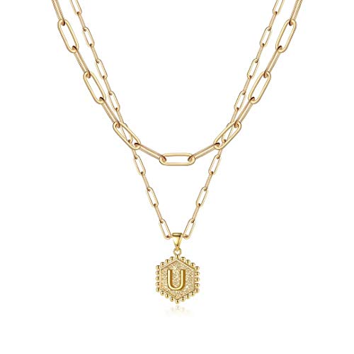 Dainty Layering Initial 14K Gold Plated Paperclip Chain Necklace