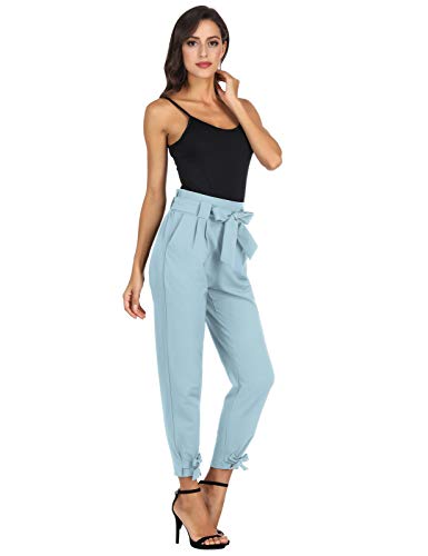 GRACE KARIN Soild Belted High Waist Trousers Ladies Party Casual Bow Tie Pants S Army Green