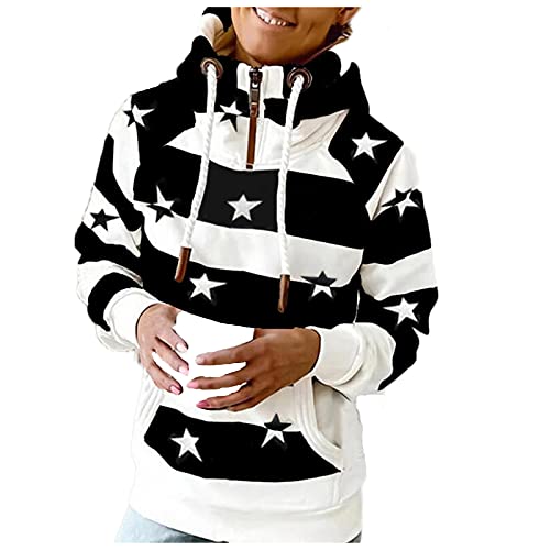 Star Striped Hooded Lightweight 1/4 zipper Long Sleeve