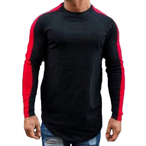 Men's Muscle Tee Colorblock Raglan Long Sleeve Fashion Patchwork Tshirts Tops Black1 L