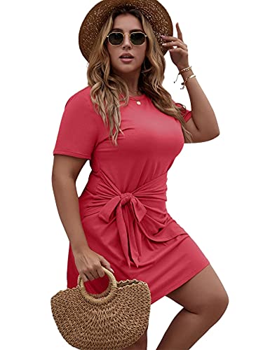 Women's Plus Size Short Sleeve Tie Knot Dress