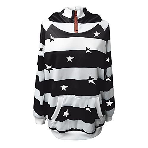 Star Striped Hooded Lightweight 1/4 zipper Long Sleeve