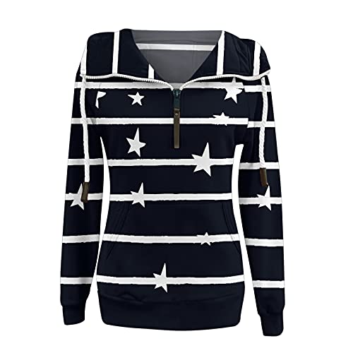 Star Striped Hooded Lightweight 1/4 zipper Long Sleeve