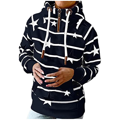 Star Striped Hooded Lightweight 1/4 zipper Long Sleeve