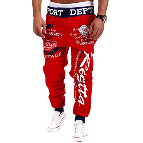 Cottory Men's Hiphop Dance Jogger Sweatpants Trousers Red Black X-Small