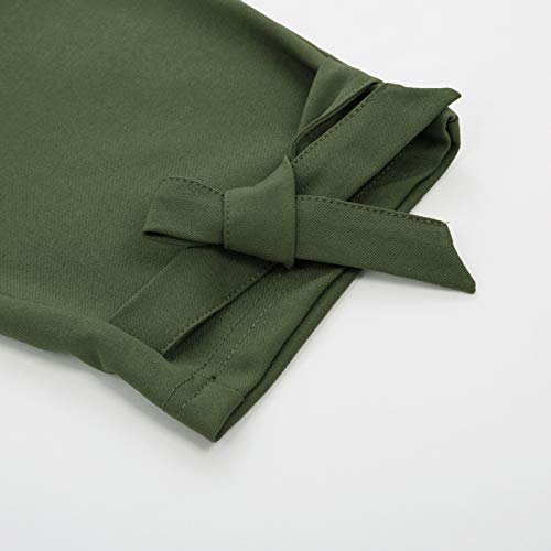 GRACE KARIN Soild Belted High Waist Trousers Ladies Party Casual Bow Tie Pants S Army Green