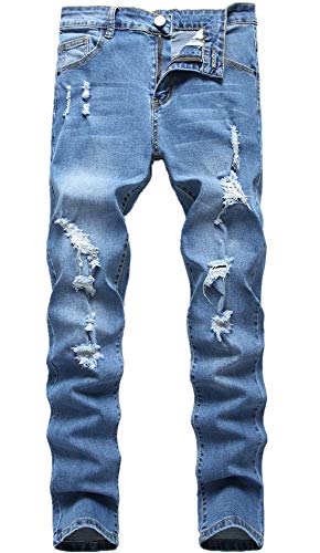 FREDD MARSHALL Men's Slim Fit Ripped Destroyed Distressed Stretch Fashion Denim Jeans