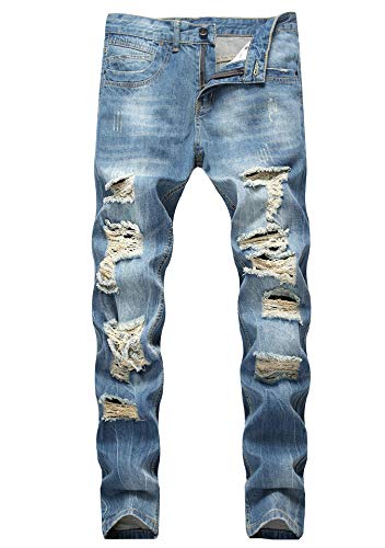 FREDD MARSHALL Men's Slim Fit Ripped Destroyed Distressed Stretch Fashion Denim Jeans