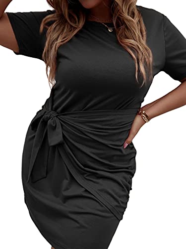 Women's Plus Size Short Sleeve Tie Knot Dress