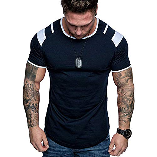 Men's Muscle Tee Colorblock Raglan Long Sleeve Fashion Patchwork Tshirts Tops Black1 L