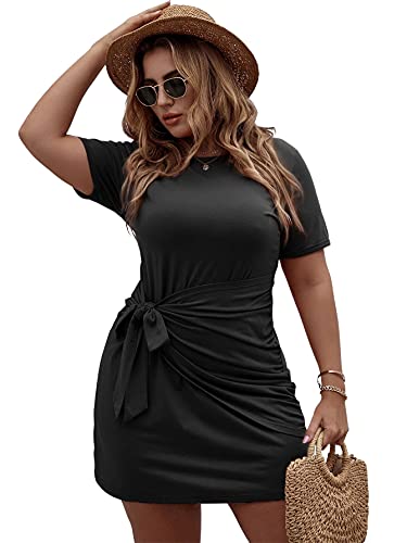 Women's Plus Size Short Sleeve Tie Knot Dress