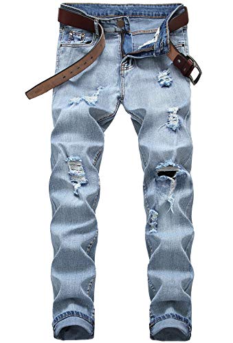 FREDD MARSHALL Men's Slim Fit Ripped Destroyed Distressed Stretch Fashion Denim Jeans