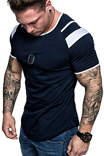 Men's Muscle Tee Colorblock Raglan Long Sleeve Fashion Patchwork Tshirts Tops Black1 L