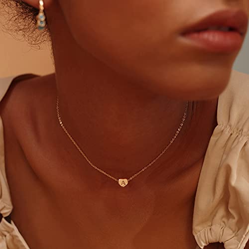 Tiny Gold Initial Heart Necklace-14K Gold Filled Handmade Dainty Personalized Heart Choker Necklace For Women Letter J