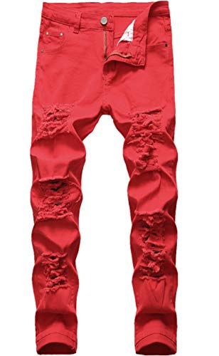 FREDD MARSHALL Men's Slim Fit Ripped Destroyed Distressed Stretch Fashion Denim Jeans
