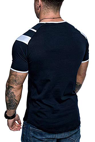 Men's Muscle Tee Colorblock Raglan Long Sleeve Fashion Patchwork Tshirts Tops Black1 L