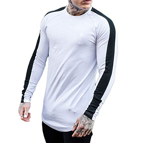 Men's Muscle Tee Colorblock Raglan Long Sleeve Fashion Patchwork Tshirts Tops Black1 L