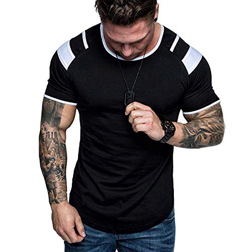 Men's Muscle Tee Colorblock Raglan Long Sleeve Fashion Patchwork Tshirts Tops Black1 L