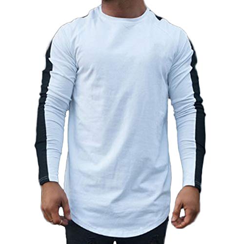 Men's Muscle Tee Colorblock Raglan Long Sleeve Fashion Patchwork Tshirts Tops Black1 L