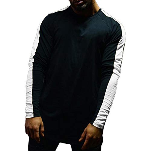 Men's Muscle Tee Colorblock Raglan Long Sleeve Fashion Patchwork Tshirts Tops Black1 L
