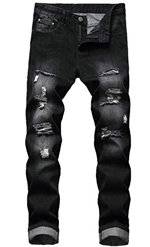 FREDD MARSHALL Men's Slim Fit Ripped Destroyed Distressed Stretch Fashion Denim Jeans