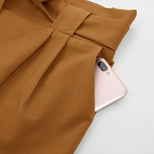 GRACE KARIN Soild Belted High Waist Trousers Ladies Party Casual Bow Tie Pants S Army Green