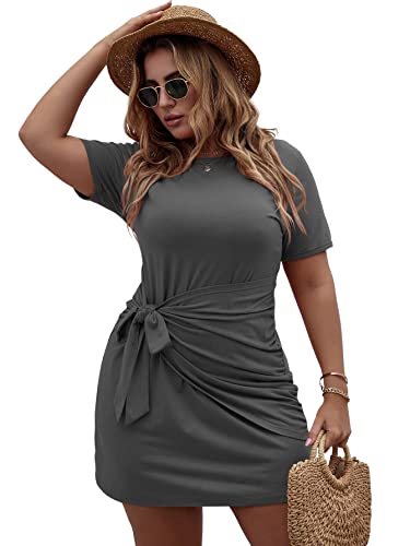Women's Plus Size Short Sleeve Tie Knot Dress