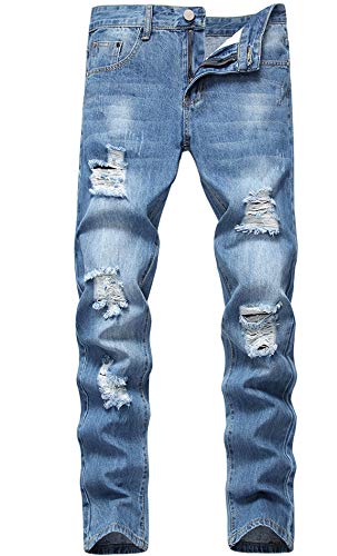 FREDD MARSHALL Men's Slim Fit Ripped Destroyed Distressed Stretch Fashion Denim Jeans