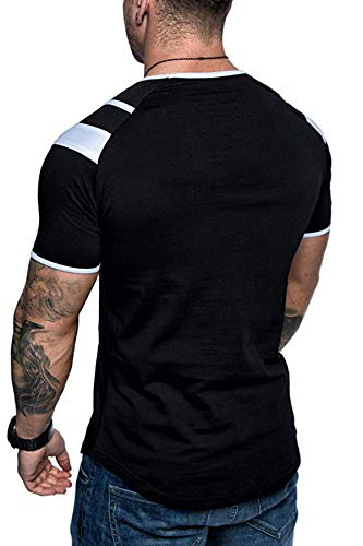 Men's Muscle Tee Colorblock Raglan Long Sleeve Fashion Patchwork Tshirts Tops Black1 L