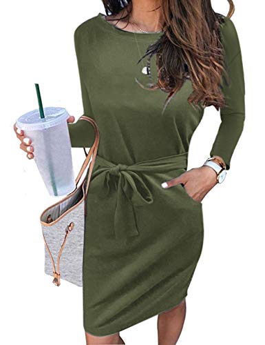 MEROKEET Striped Short Sleeve T Shirt Dress Casual Tie Waist with Pockets