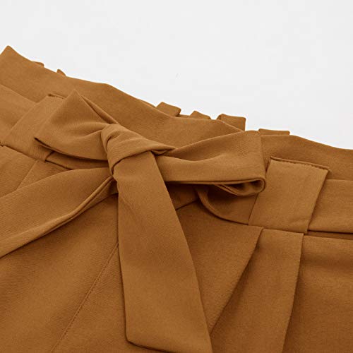 GRACE KARIN Soild Belted High Waist Trousers Ladies Party Casual Bow Tie Pants S Army Green