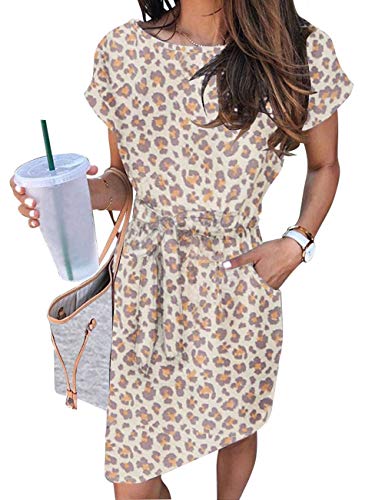 MEROKEET Striped Short Sleeve T Shirt Dress Casual Tie Waist with Pockets
