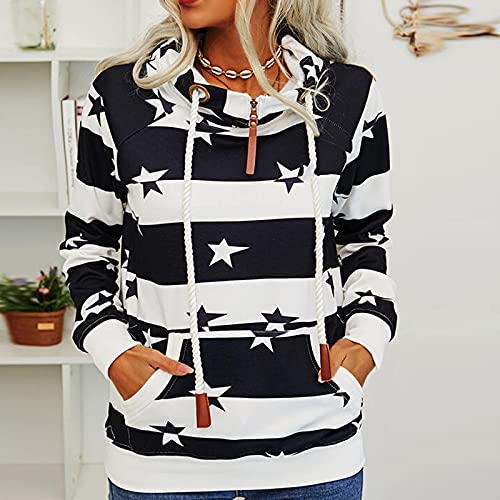 Star Striped Hooded Lightweight 1/4 zipper Long Sleeve
