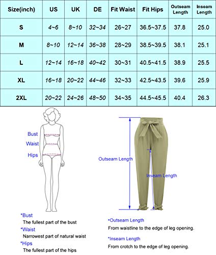 GRACE KARIN Soild Belted High Waist Trousers Ladies Party Casual Bow Tie Pants S Army Green