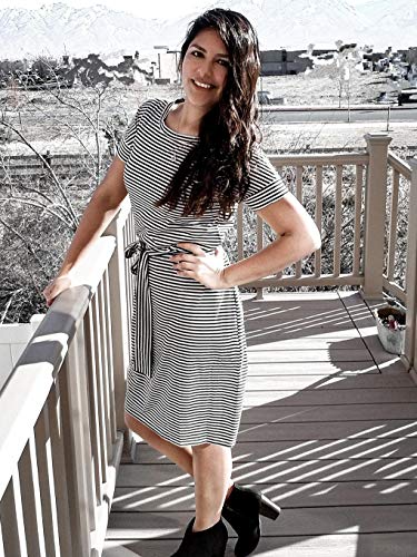 MEROKEET Striped Short Sleeve T Shirt Dress Casual Tie Waist with Pockets