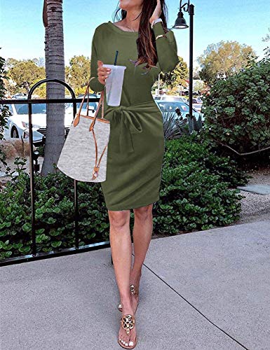 MEROKEET Striped Short Sleeve T Shirt Dress Casual Tie Waist with Pockets