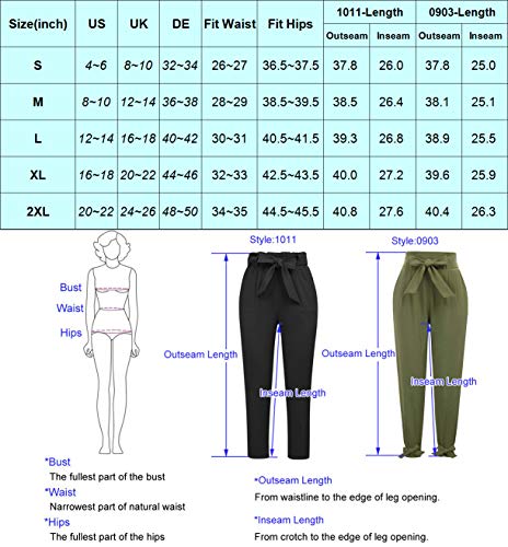 GRACE KARIN Soild Belted High Waist Trousers Ladies Party Casual Bow Tie Pants S Army Green